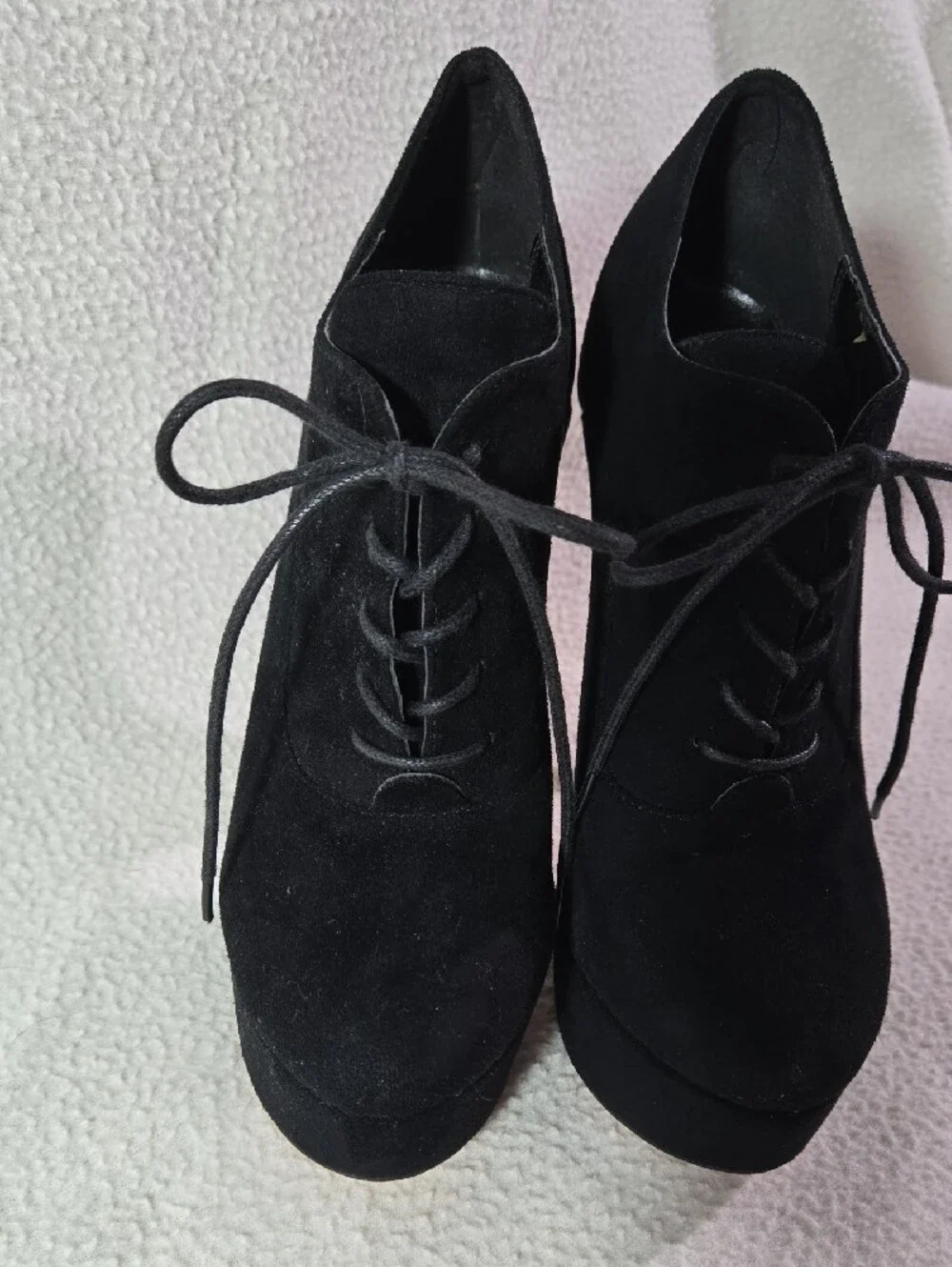 Black Lace-Up Platform High Heel Booties for Women